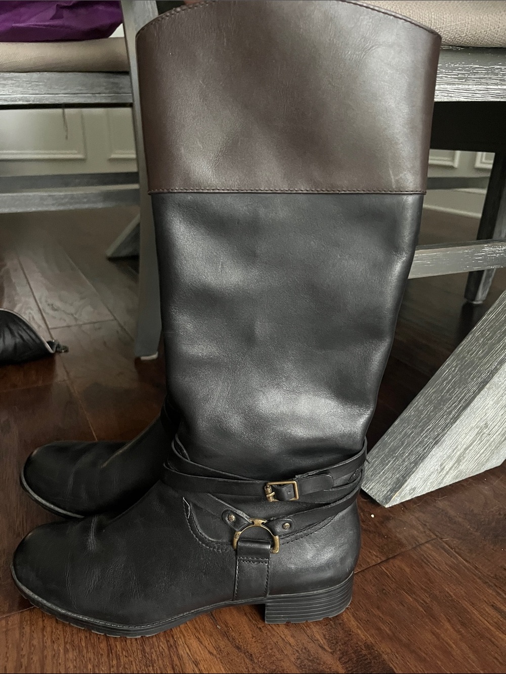 Lauren Ralph Lauren Black and Brown Two-Tone Leather Knee Boots